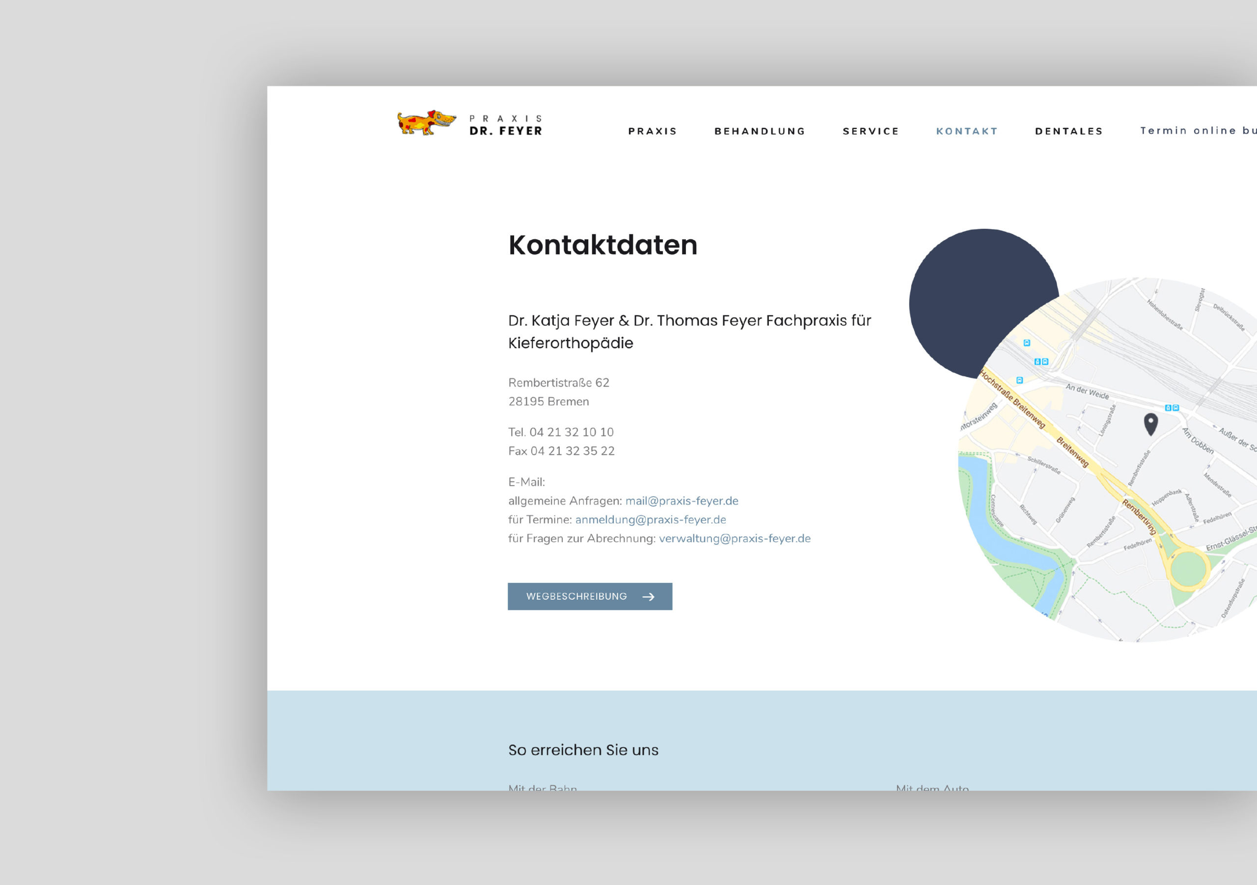oui. studios – oui. studios – Kreativagentur - Praxis Dr. Feyer - Website Kontakt