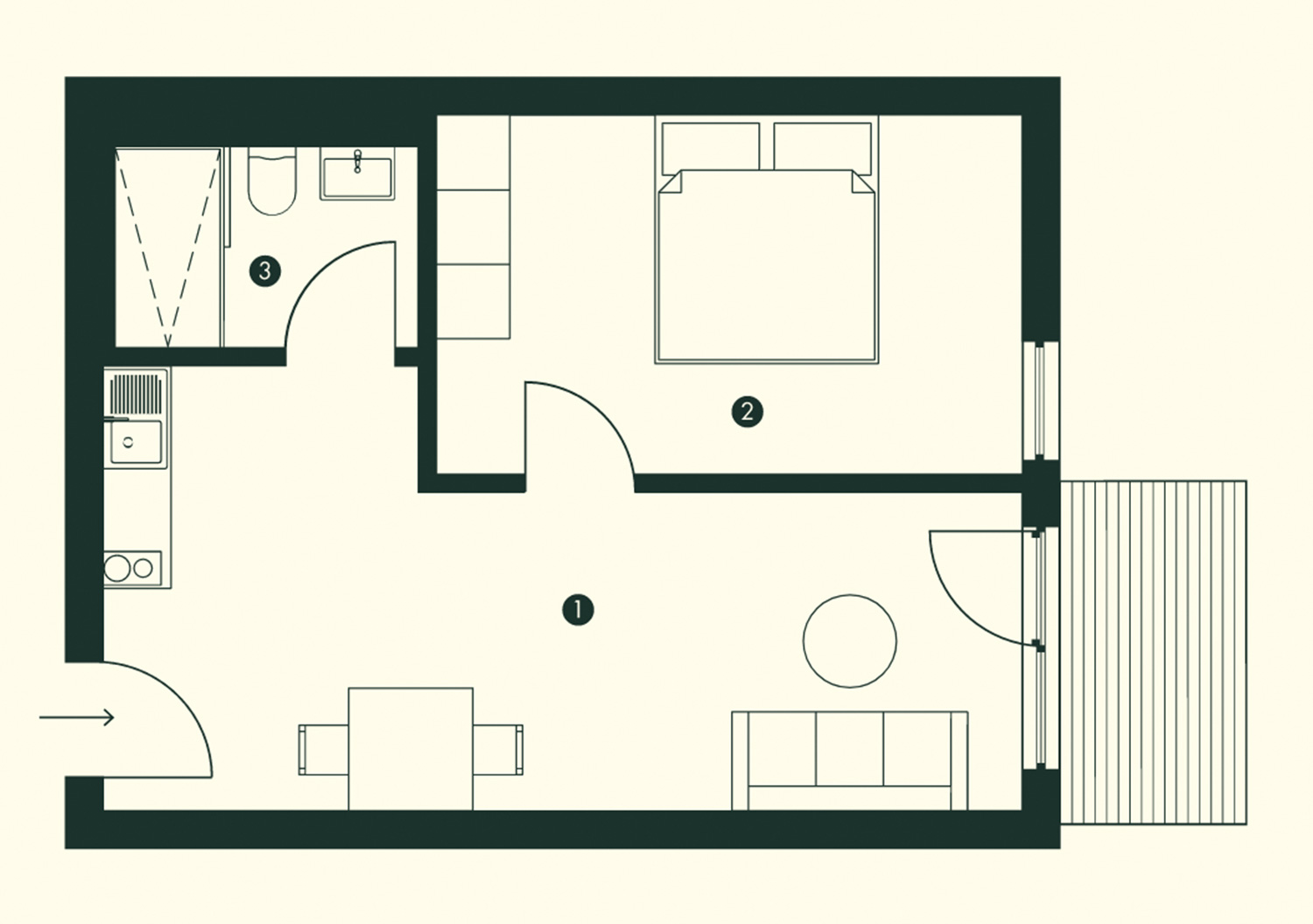 oui. studios – Überwasser Appartments - Grundriss